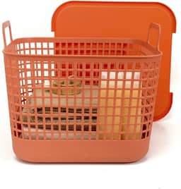 Oikos - Cesto de Plástico Grande Telado com Tampa e Alças 45L Terracota