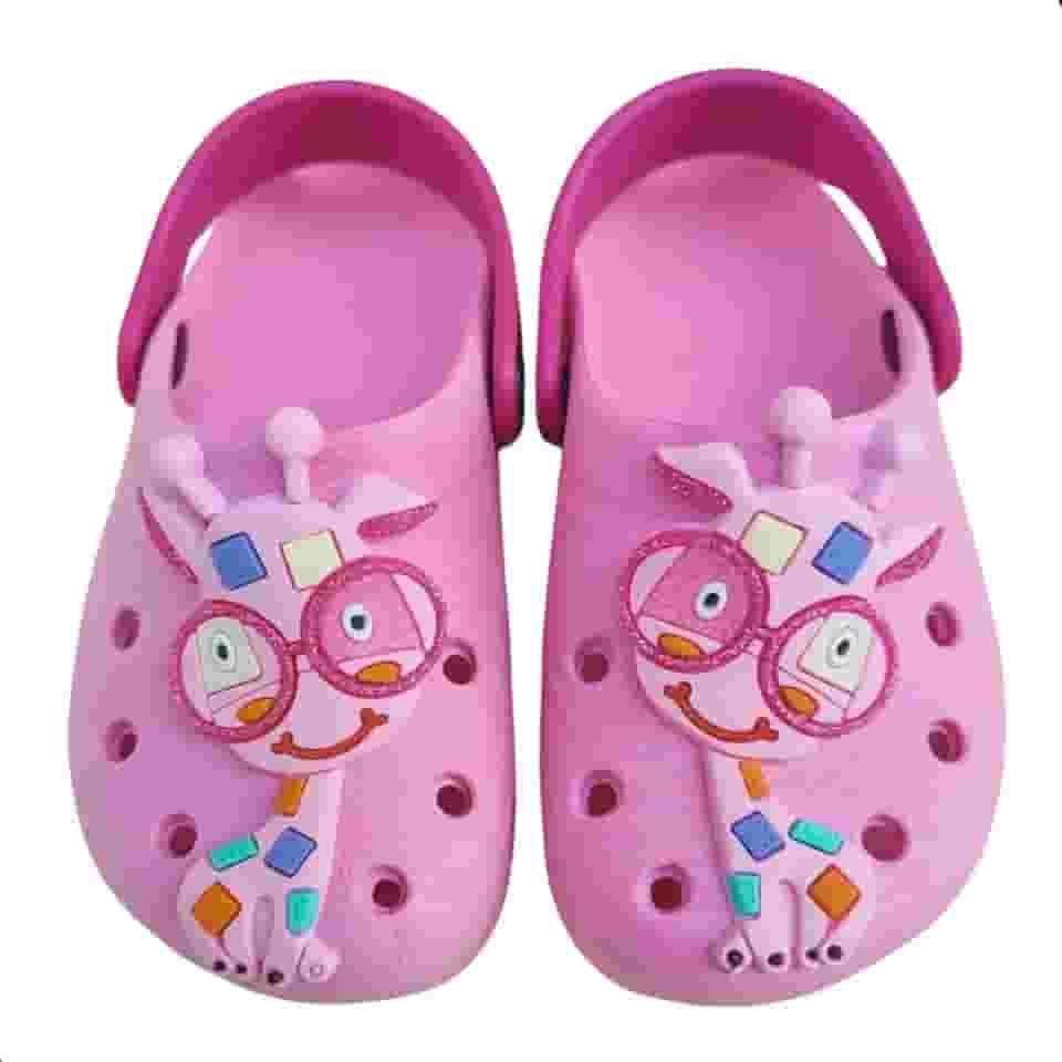 Babuche Infantil Menina Girafa, Sandália Leve, Macia e Antiderrapante, Rosa