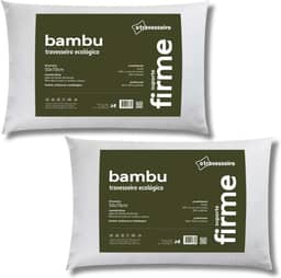 Kit 2 Travesseiros Firme Fibra de Bambu, 50x70cm, Fibra Siliconada, Antialérgico, Branco