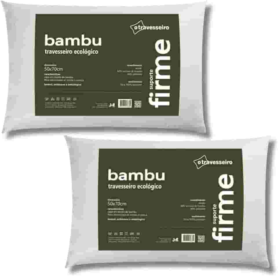 Kit 2 Travesseiros Firme Fibra de Bambu, 50x70cm, Fibra Siliconada, Antialérgico, Branco