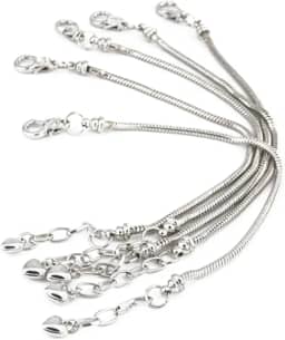 Yeshan 5 peças de pulseira de corrente de cobra banhada a prata para iniciantes com fecho de lagosta clássico serve para todas as contas Chamilia Troll Biagi, 7.1 inch (18cm), liga metálica, Sem Pedra