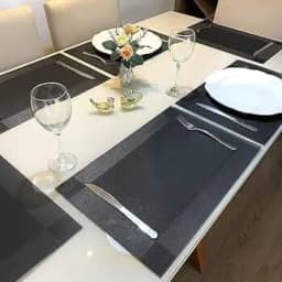 Kit 6 Peças Jogo Americano Retangular - Sousplat para Mesa Posta - Jogo Americano Elegante para Jantar, Almoço e Café - Lavável e Resistente - Shop100 (Preto)