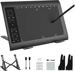 Tablet de desenho gráfico TEROW, tablet de desenho digital de 10 x 6 polegadas com suporte e caneta Stylus de 8192 níveis para PC/Mac/Android 5.0 para desenho e ensino online, borda de desenho e