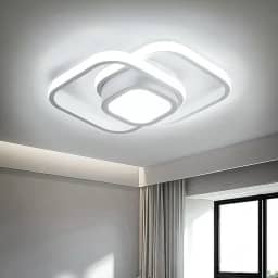 Luminária de Teto LED Moderna, Design Geométrico, 3 Modos de Iluminação, Luz Quente e Fria, Plafon Branco (Quadrado)