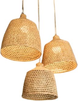 Kit 3 Lustres Luminária Pendente De Teto Rustico Palha Boho