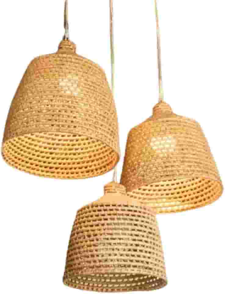 Kit 3 Lustres Luminária Pendente De Teto Rustico Palha Boho