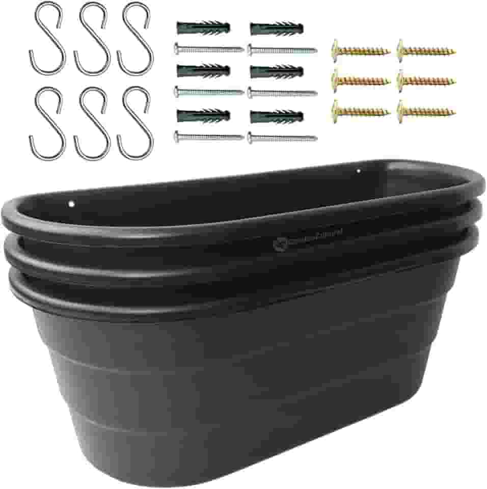 Jardineira Vaso 3 Floreiras de Parede para Plantas Painel Jardim Vertical Horta Kit com Ganchos e Parafusos Cor:Preto