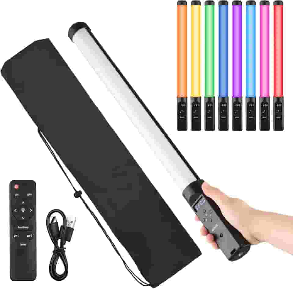 Henniu Luz De Tubo Rgb Portátil Bastão De Luz De Vídeo Led 3200K-5500K Regulável 9 Efeitos Bateria Embutida Com Controle Remoto Para Vlog Live Streaming Fotografia De Retrato Do Produto, Preto