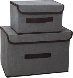 Kit 2 Caixas Organizadoras Dobráveis com Tampa e Alça Reforçada para Roupas, Brinquedos e Livros, 3,7 x 36,79 x 38 cm (Cinza)