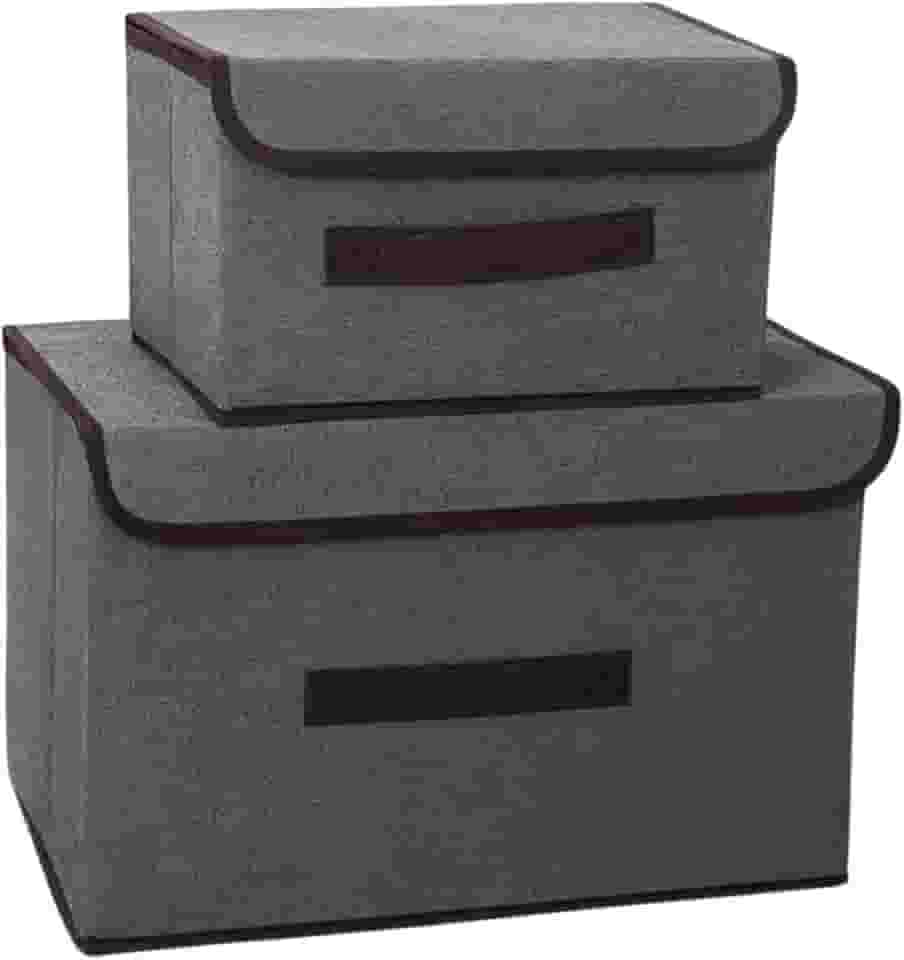 Kit 2 Caixas Organizadoras Dobráveis com Tampa e Alça Reforçada para Roupas, Brinquedos e Livros, 3,7 x 36,79 x 38 cm (Cinza)
