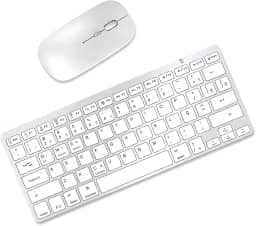 KIT Teclado e Mouse Sem Fio Bluetooth para Tablet Macbook iPad iMac Notebook PC, Premium Silencioso Minimalista Portátil ABNT2 - Branco