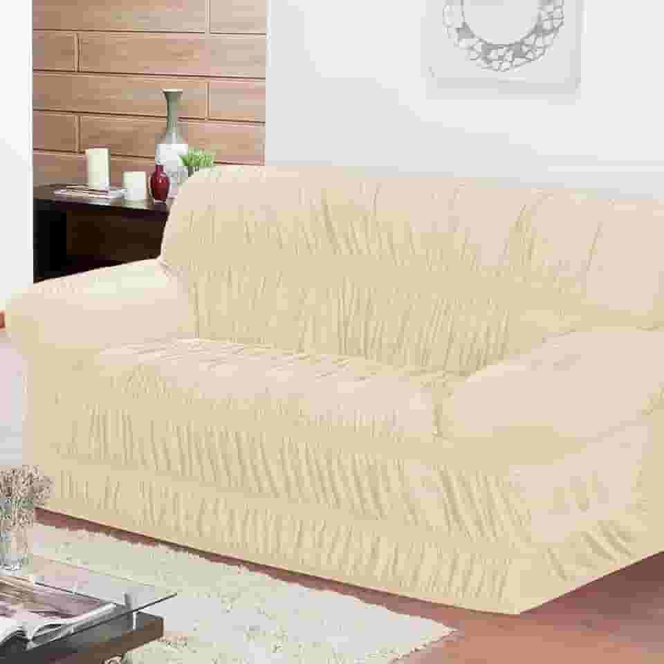 Capa de Sofá Kit 2 Peças 2 e 3 Lugares com 21 Elásticos Fixação Segura em Tecido Malha Gel Cores Vivas (Palha)