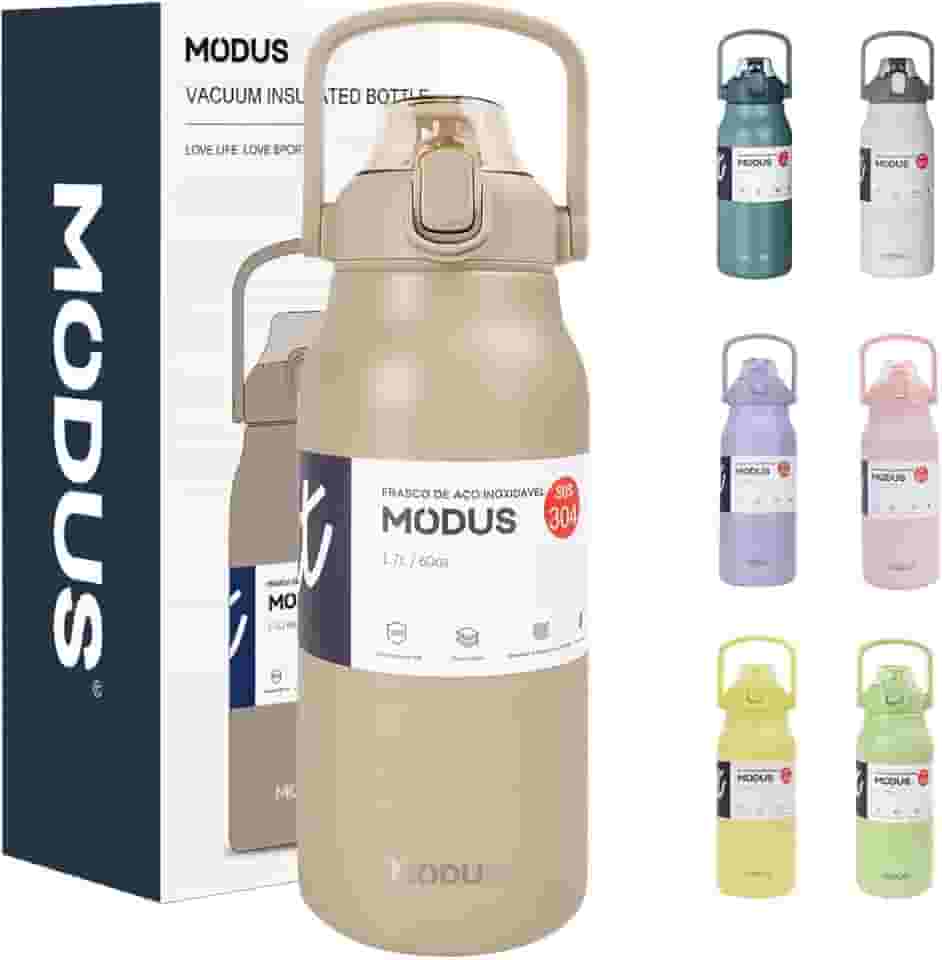 Garrafa Térmica 1700ml - Duplamente Isolada a Vácuo, Canudo e Base Emborrachada Anti Derrapante, Mantém Bebidas Quentes por 12 Horas e Geladas por 24 Horas (Caqui)