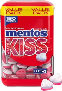 Pastilhas, Mentos, Kiss, Sem Açúcar, Sabor de Morango - 105g | 150 Unidades