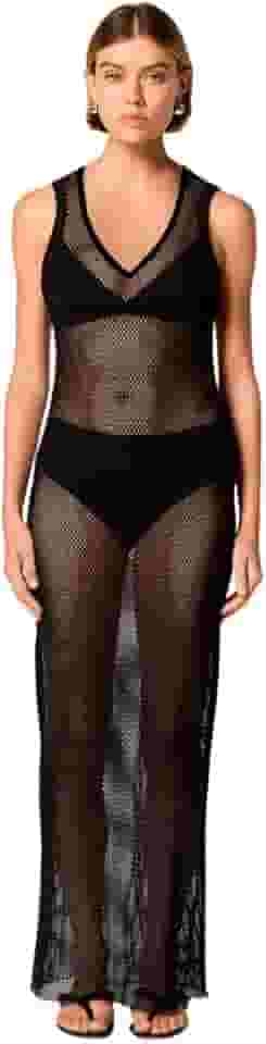 Vestido Saida de Praia Crochê Vazado Longo Transparente com Fenda Cores