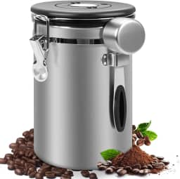 1,8, LFrasco Selado para Cafe, Pote Cafe, Recipiente de Grãos de Café, Recipiente de Café Hermético de Aço Inoxidável de com Rastreador de Data, Capacidade