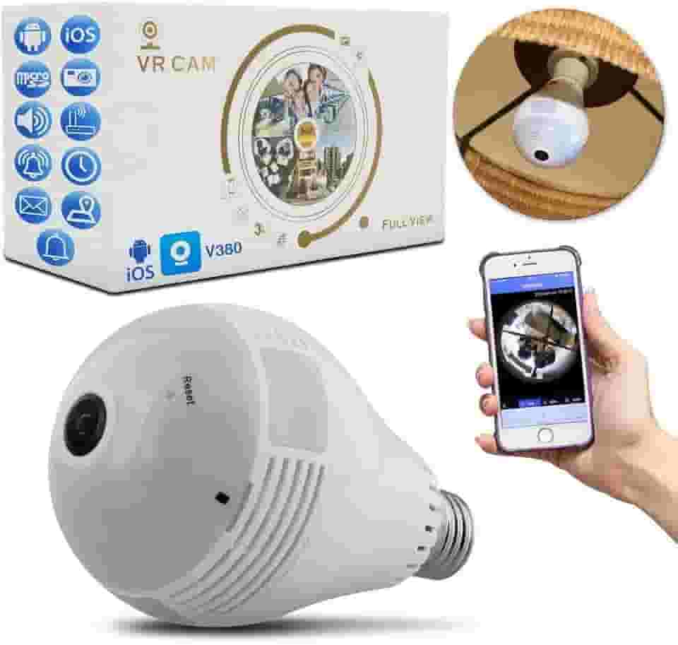 Camera Ip Seguraca Lampada Vr 360 Panoramica Espia Wifi V380