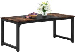 LITTLE TREE Mesa de jantar retangular grande industrial para móveis de cozinha para 6 a 8 pessoas, marrom + preto