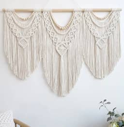 Decoração de parede de macramê grande - decoração de parede boho - arte de parede grande - decoração de parede sala de estar - tapeçaria de macramê decoração boho para quarto (conta de madeira)
