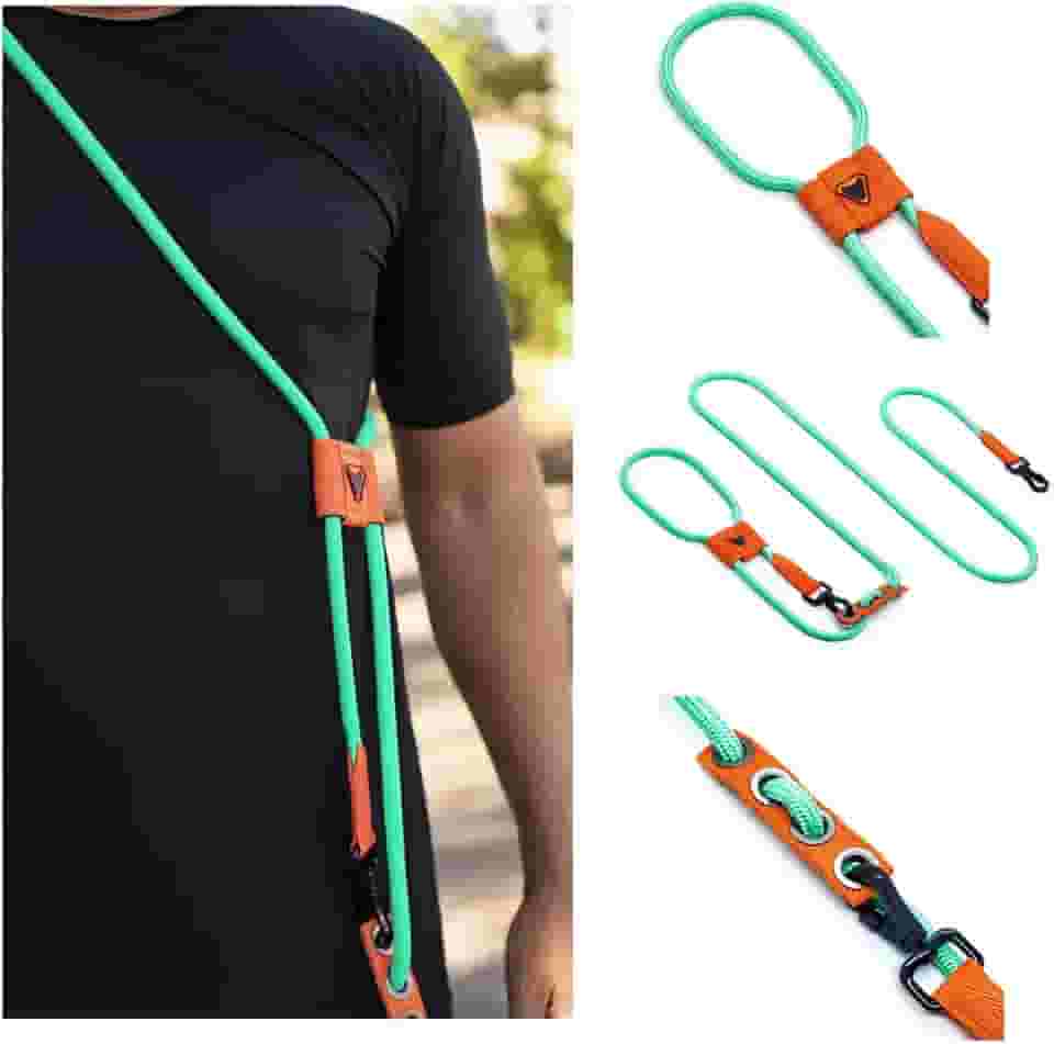 Guia Mãos Livres para Cachorros, Multifuncional, Corda 10mm, 2,4m Ajustável, para Corrida e Caminhada, Suporta até 150kg, com 2 Mosquetões de Liga de Alumínio e Zinco (VERDE ÁGUA)