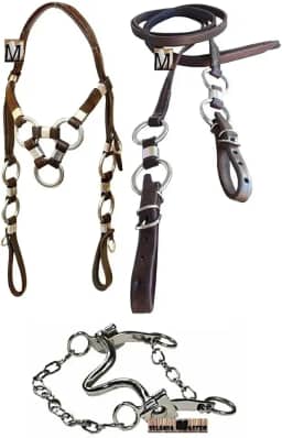 Kit Cabeçada 3 Argolas + Rédea 4 Argolas + Freio Para Cavalo