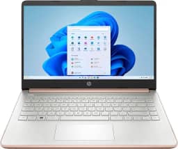 HP Laptop com tela HD de 14 polegadas (1366 x 768), Intel Celeron N4120, 1,1 GHz, 4 GB de memória, 128 GB eMMC, Windows 11 Home no modo S, um ano Office 365 incluído, ouro rosa, 14-dq0762dx