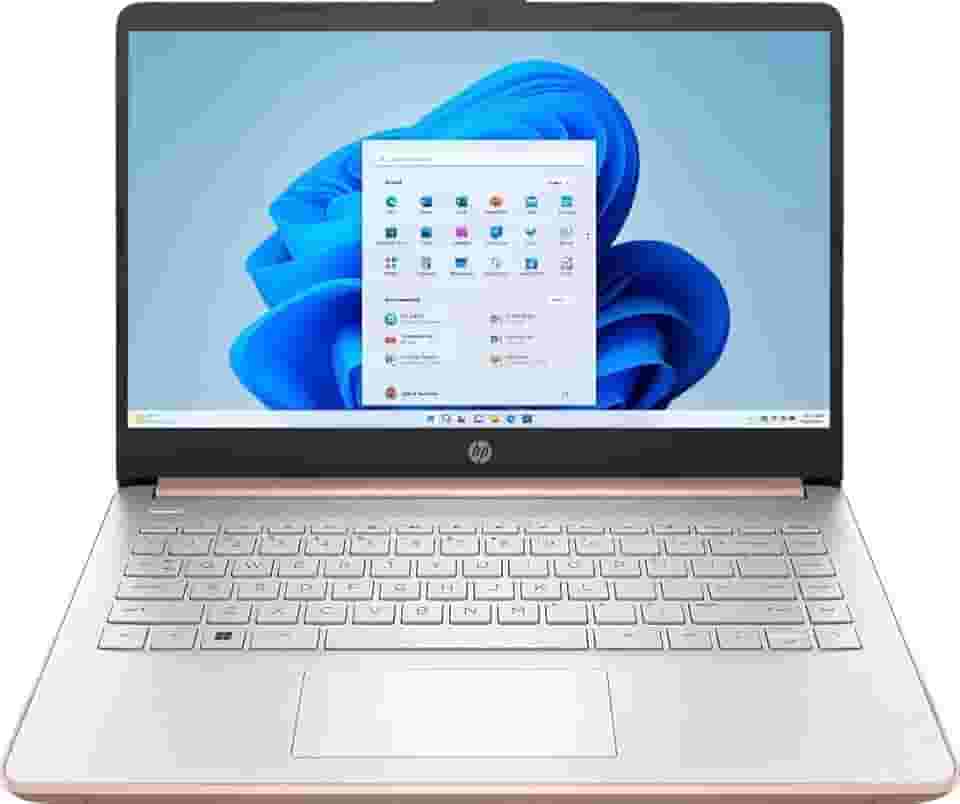 HP Laptop com tela HD de 14 polegadas (1366 x 768), Intel Celeron N4120, 1,1 GHz, 4 GB de memória, 128 GB eMMC, Windows 11 Home no modo S, um ano Office 365 incluído, ouro rosa, 14-dq0762dx
