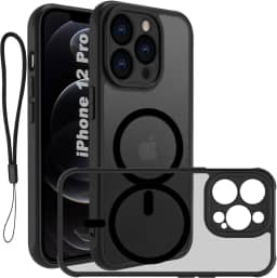 USTIYA Magnética Capa para iPhone 12 Pro 6,1 polegadas Case Matte Acrílico Uso Resistente Protetora de Câmera Capinha Acessórios para Celular com Cordão Preto FGCX