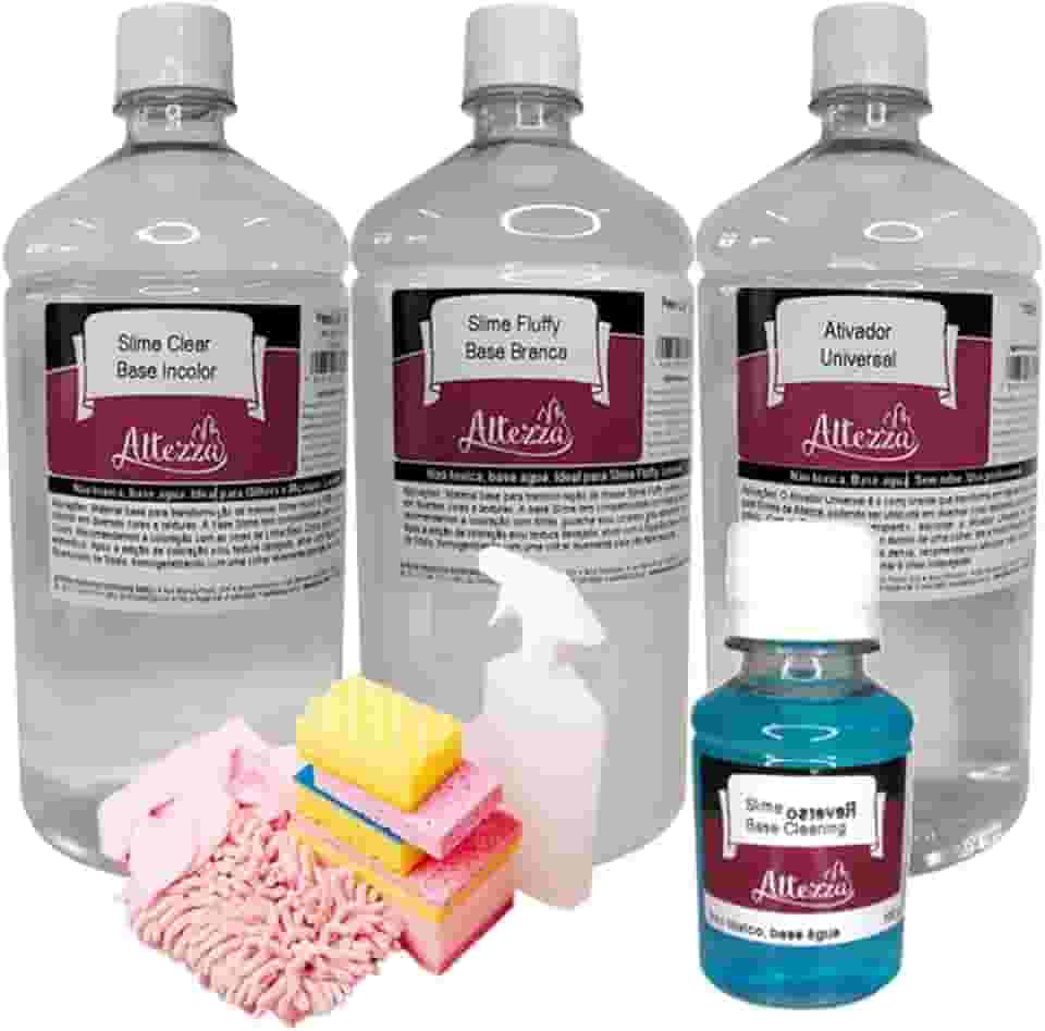 Kit Cola Clear 1 kg + Cola Fluffy 1 kg + Ativador para Slime Universal 1000ml - Altezza (Kit + Reverte Slime 100g)