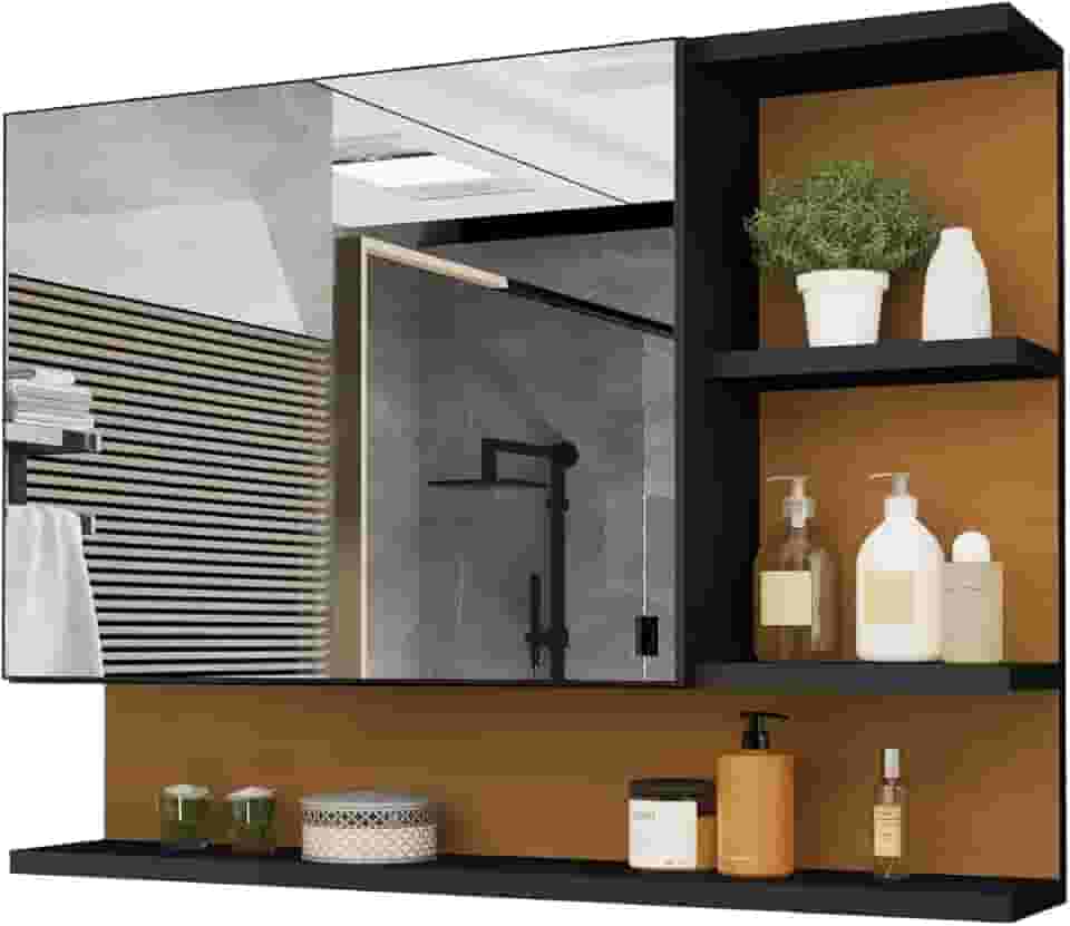 Armario Espelheira Para Banheiro 1 Porta Cleópatra (Preto/Flexcollor)