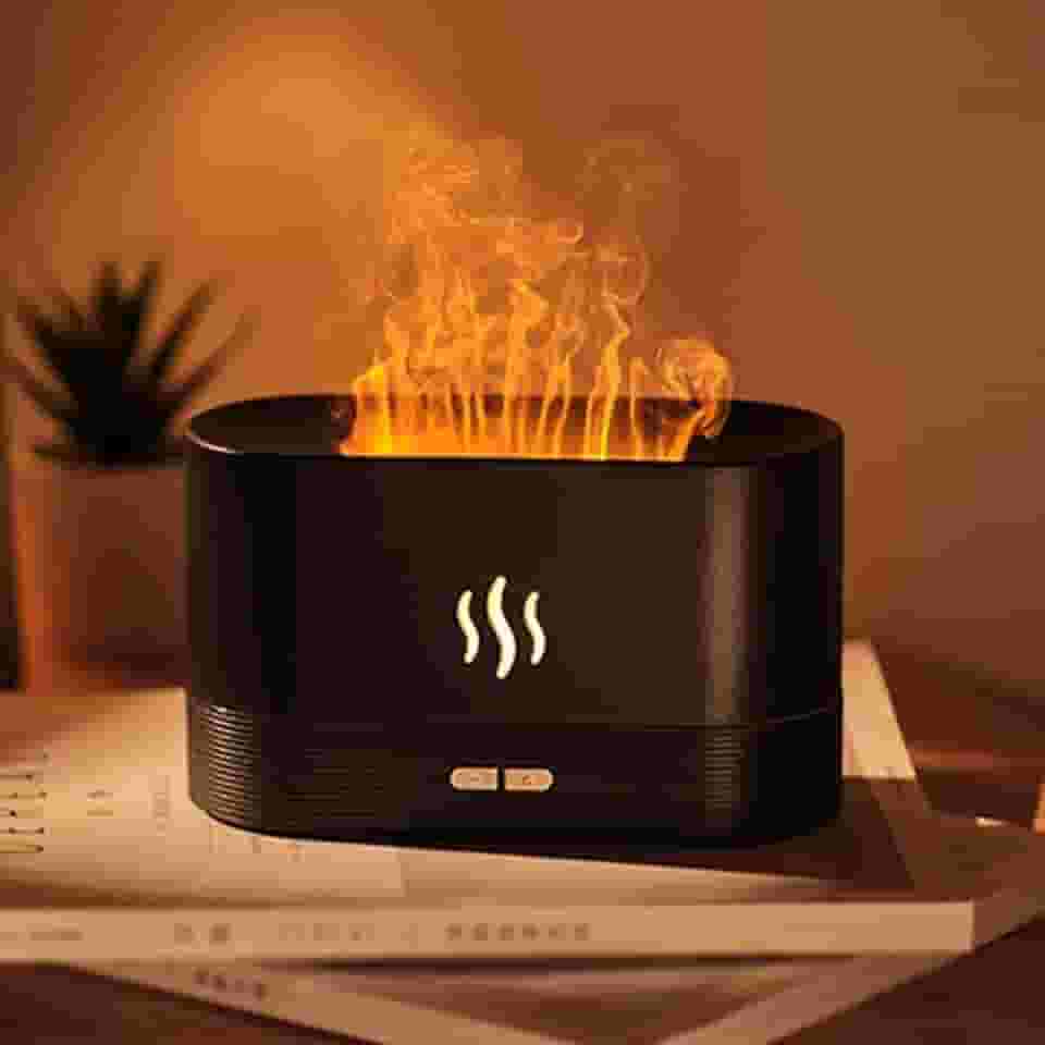 Difusores de Aromaterapia 2 em 1 Umidificador Difusor de Óleo Essencial com Luz Noturna de Chama, 180 ml, Umidificador de Névoa Silenciosa para Difusor de Ar Aromático NJBZDA