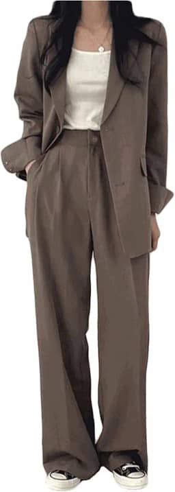 Terno Calças Terno Jaqueta Feminina Slim Casual, Camelo, XXG