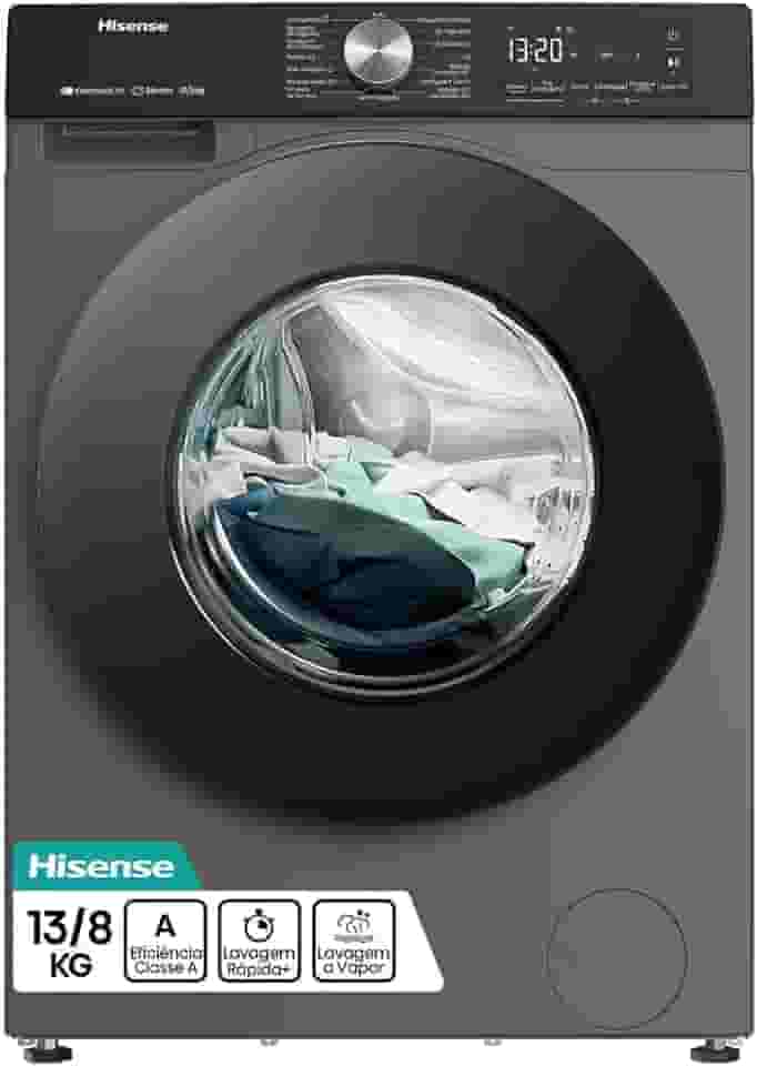Hisense Lava e Seca, 13kg Lavagem/8kg Secagem, Wi-Fi, Steam, 13 Programas, Motor Inverter, Painel Touch, Titanium WD3S13-127V