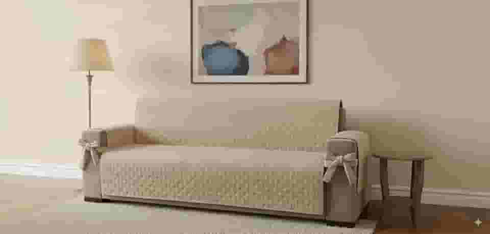 Capa Protetora para Sofá 3 Lugares Padrão | Ajustável e Lavável | Proteção Contra Sujeira, Manchas, Pets e Crianças | Diversas Cores para Decoração da Sala (Bege)