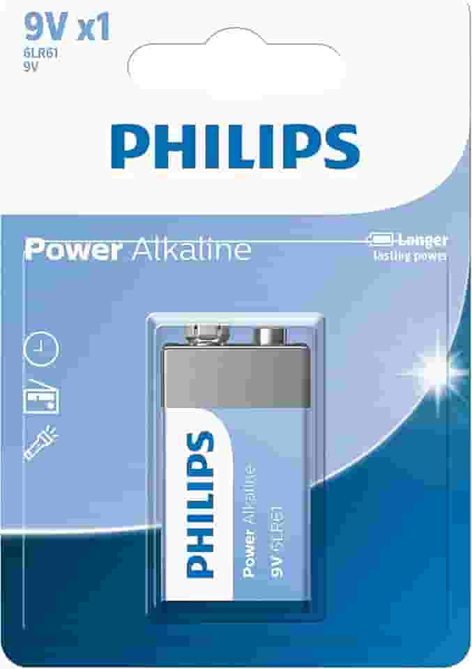 Bateria Power Alkaline da Philips 9V com 1 unidade - 6LR61P1B/59