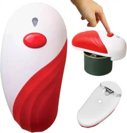 Abridor de lata elétrico para qualquer tamanho de lata, mãos livres, seguro para alimentos, abridor de latas, portátil, operado por bateria, com borda lisa, vermelho