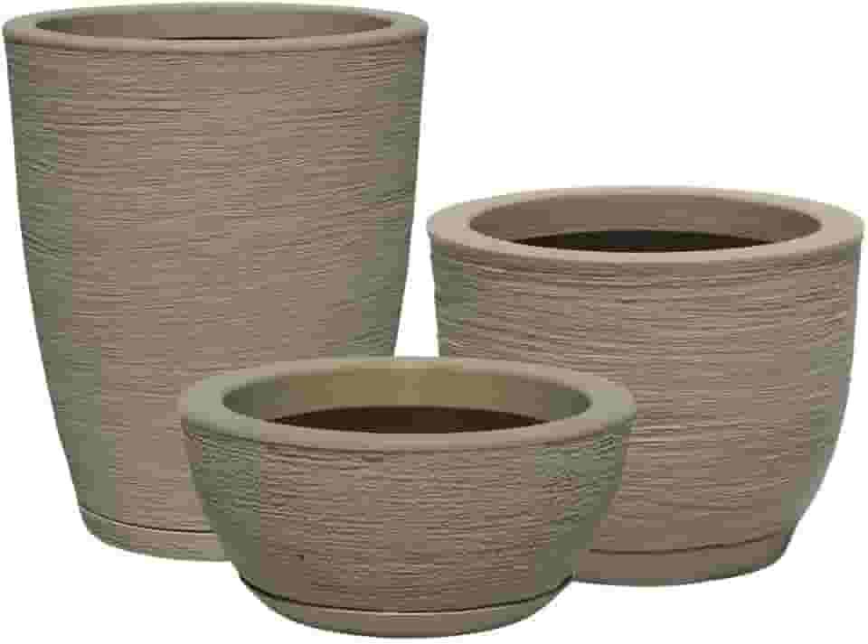 kit 3 Vasos Decorativo de Planta em Polietileno Jardim Casa Sala n1, n2 e n3 (Bege)