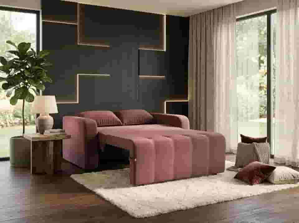 Sofa Cama Amora New 3 Lugares Suede Veludo Sofisticado (Rosê)