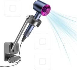 Suporte para secador de cabelo mãos livres, suporte de parede ajustável, suporte de secador de cabelo, suporte de armazenamento montado na parede com organizador de cabos, organizador de gancho sem