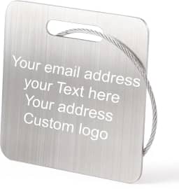 Etiquetas de bagagem personalizadas para mala de viagem Etiqueta de metal de aço inoxidável gravada personalizada Etiquetas de bagagem personalizáveis para identificação de bolsa com suporte de