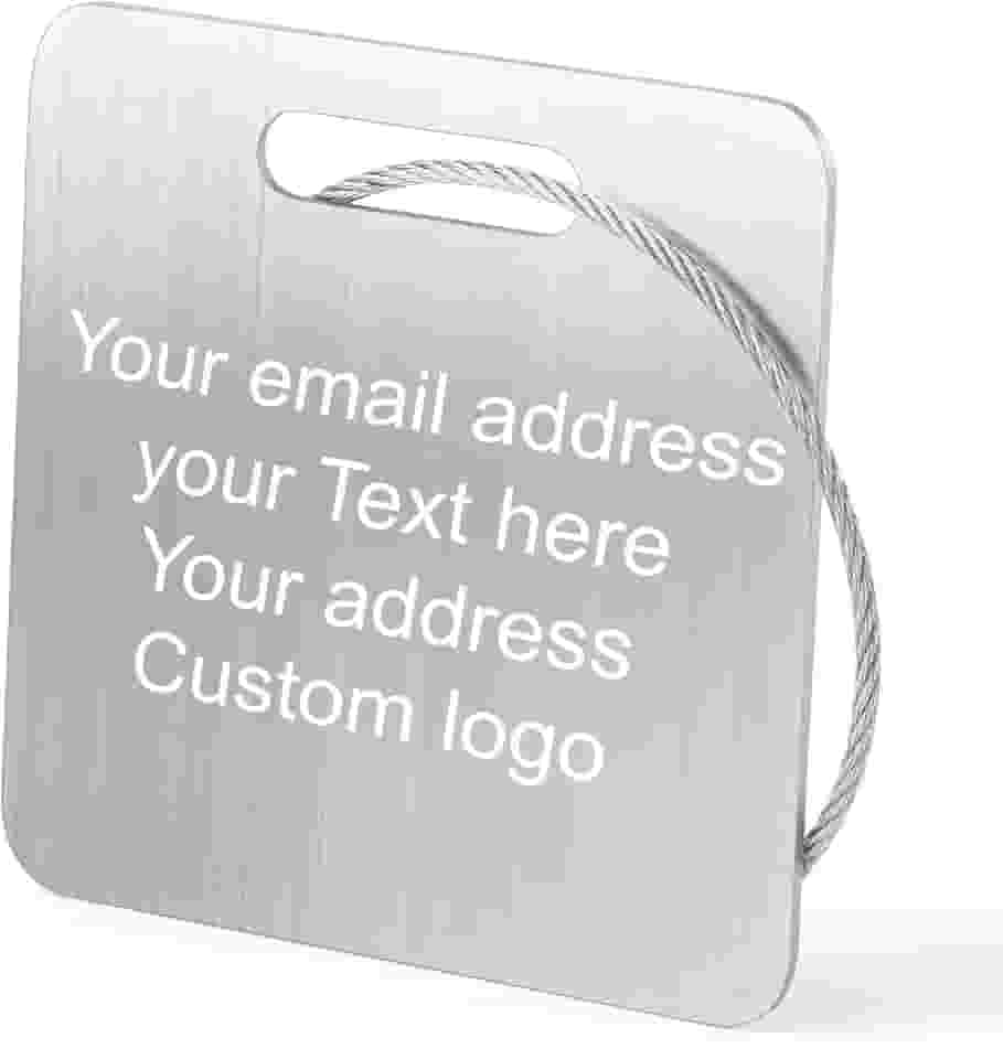 Etiquetas de bagagem personalizadas para mala de viagem Etiqueta de metal de aço inoxidável gravada personalizada Etiquetas de bagagem personalizáveis para identificação de bolsa com suporte de