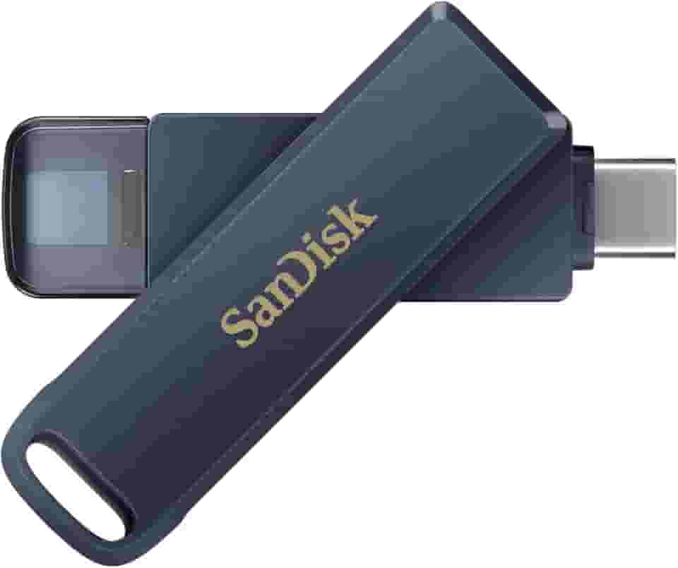 SanDisk Unidade de telefone de 128 GB para iPhone - Funciona com iPhone 15 e mais recentes (conector USB-C) e iPhone 14 e mais antigos (conector Lightning), Metallic Sky - SDIXD0N-128G-GN6N