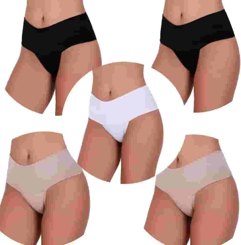 Kit 5 Calcinhas Cintura Alta Compressão Cós Alto Fitness Power Zero Barriga Pala Cós Duplo