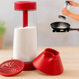 Tapioqueira Manual com Peneira e Polvilhador Integrados Tapiocas Sem Grumos Crepioca Distribuição Uniforme Compacta Ergonômica Fácil de Limpar Desmontável Resistente Cozinha Prática (Vermelho)