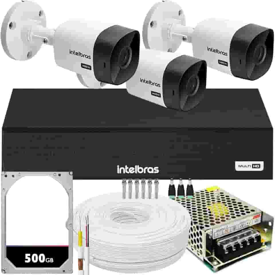 Kit Intelbras 3 Câmeras Vhc 1120 Hd 1mp 20m Dvr De 4 Canais