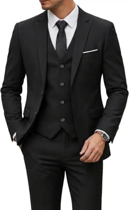 Conjunto de terno masculino slim fit, 2 botões, 3 peças, blazer sólido, colete e gravata