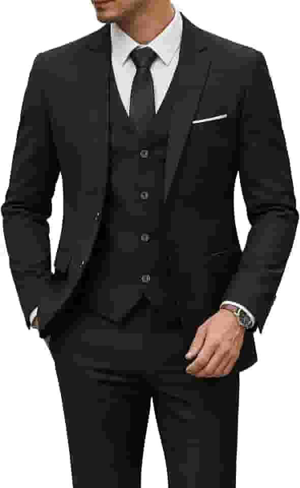 Conjunto de terno masculino slim fit, 2 botões, 3 peças, blazer sólido, colete e gravata