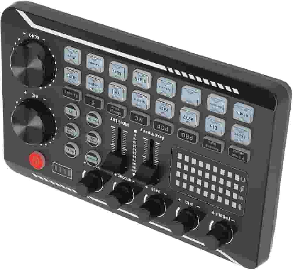 Mixer de Áudio F998 - Mini Mesa de Som Profissional com Bluetooth, Redução de Ruído, Efeitos de Voz e Equalizador para Lives, Podcast e Home Studio