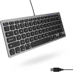 Macally Teclado USB pequeno com fio para Mac e Windows 78 teclas de tesoura, teclado Apple compat vel com 13 atalhos Mini teclado USB compacto para computador que economiza espa o e fica timo cinza espacial