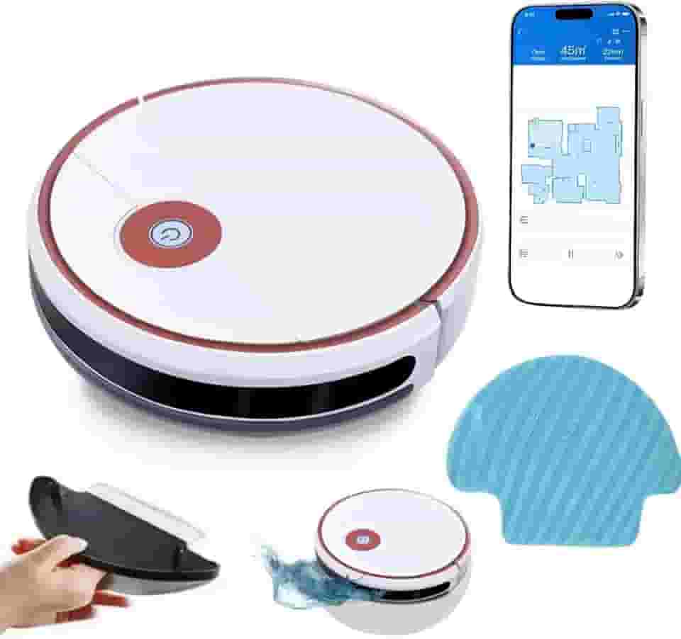 Aspirador de Pó Robô 3 em 1, Robo Aspirador e Passa Pano, Carregamento AutomáTico, App Inteligente,Selecione a Rede WIFI de 2,4 GHz (branco)